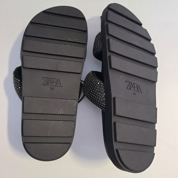 ZARA FLAT SLIDER SANDALS WITH RHINESTONES BLACK SIZE 7.5| 3661/110/800 - Picture 8 of 8